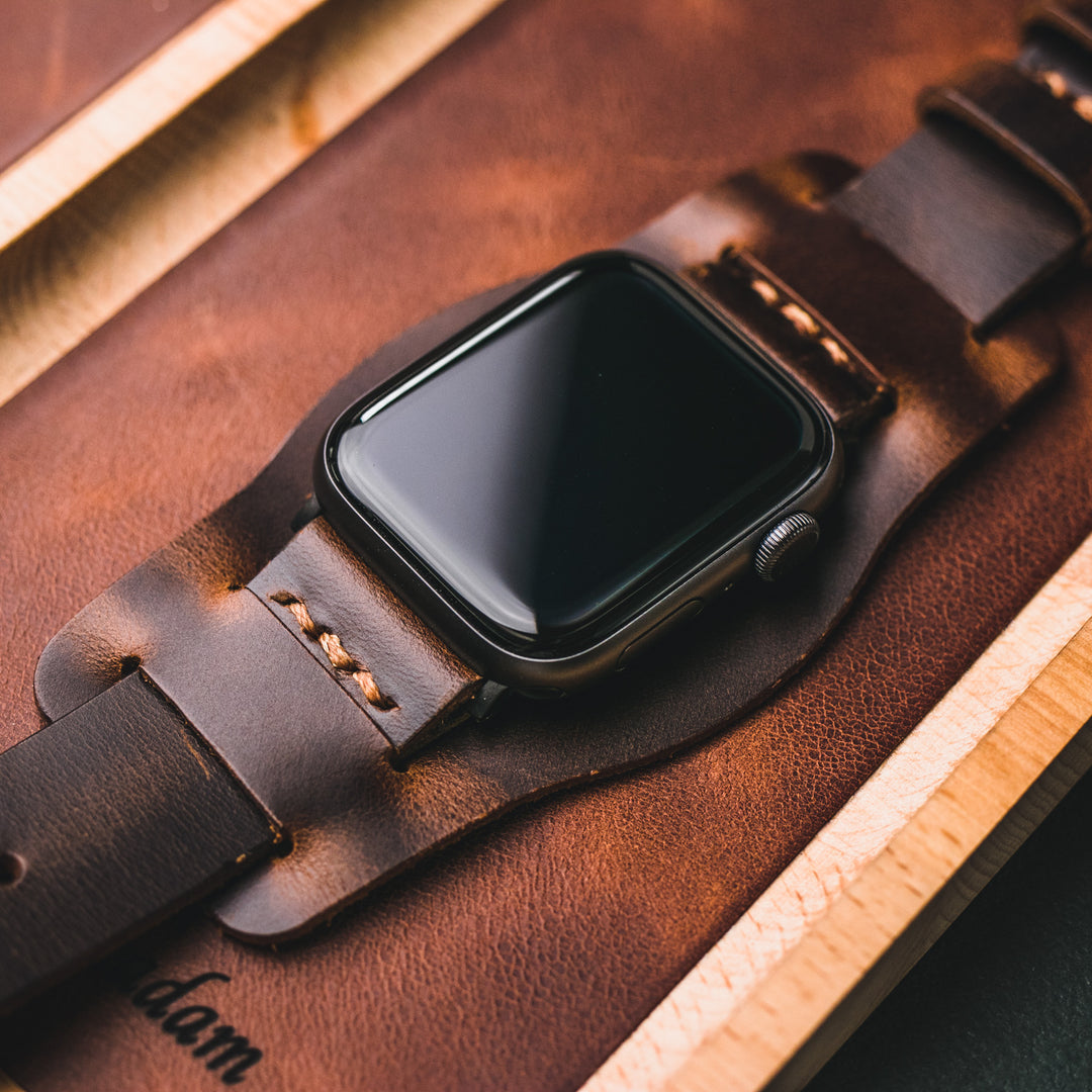 Bund Strap - Çift Kat Deri Apple Watch Kayışı - Antik Kahve - Roarcraft TR