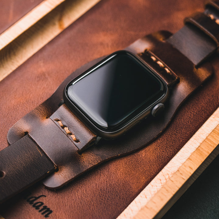 Bund Strap - Çift Kat Deri Apple Watch Kayışı - Antik Kahve - Roarcraft TR