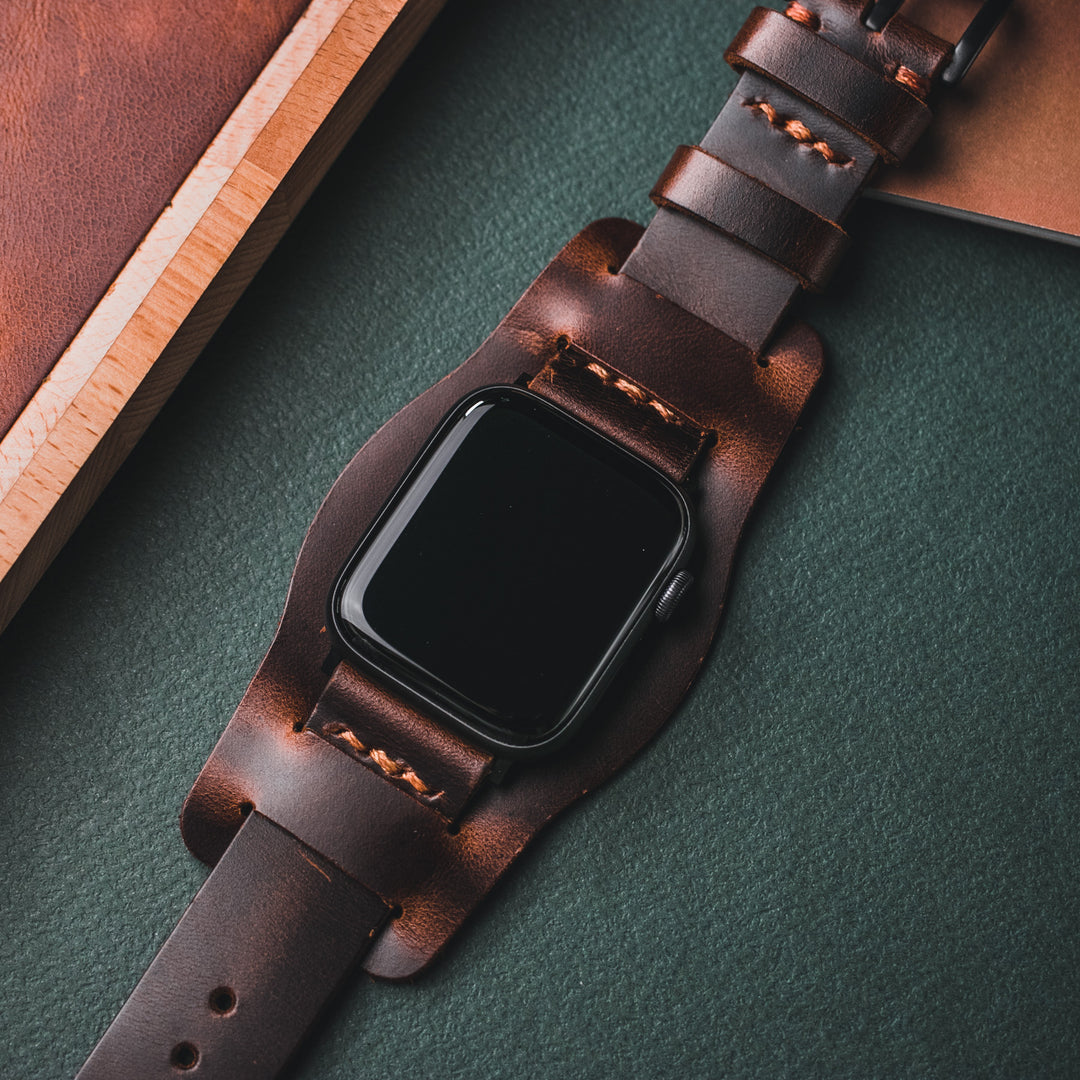 Bund Strap - Çift Kat Deri Apple Watch Kayışı - Antik Kahve - Roarcraft TR