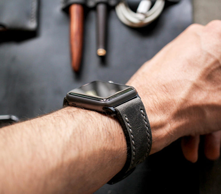 Özel Yapım Apple Watch Deri Saat Kayışı - Antik Gri