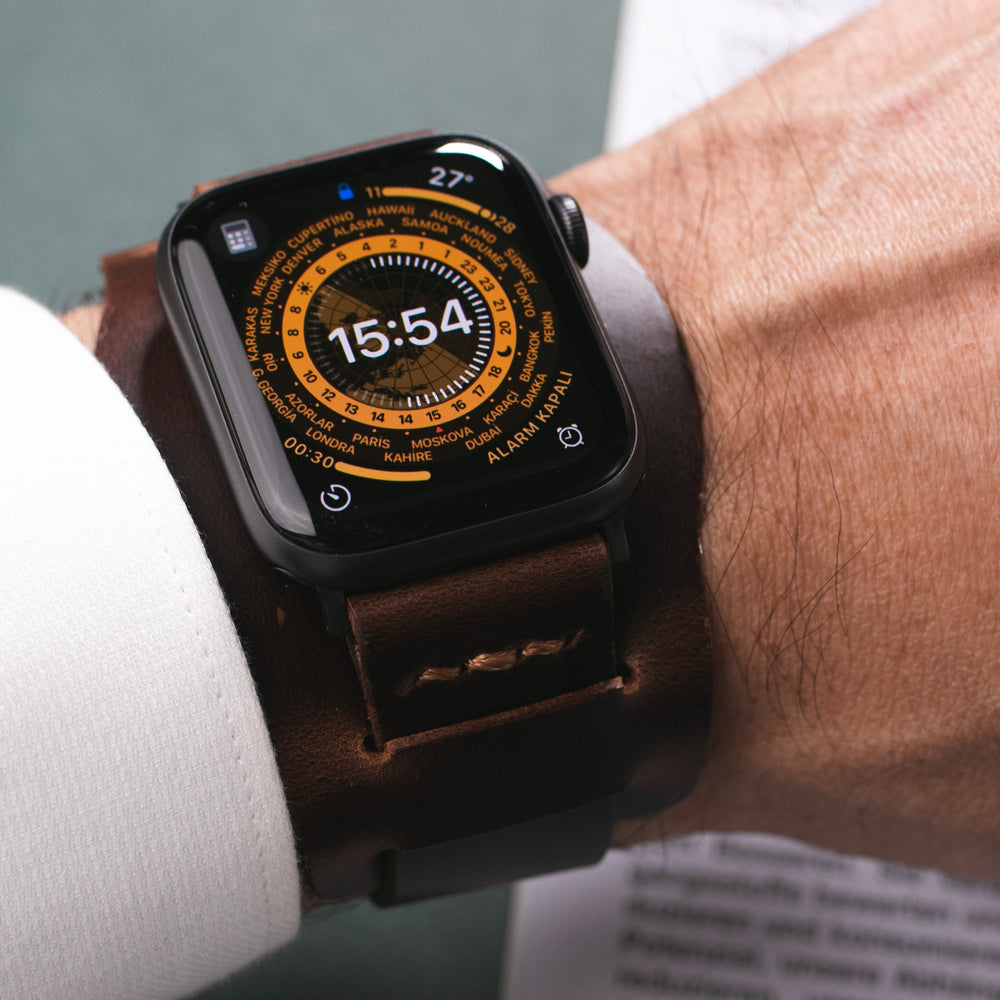 Bund Strap - Çift Kat Deri Apple Watch Kayışı - Antik Kahve - Roarcraft TR