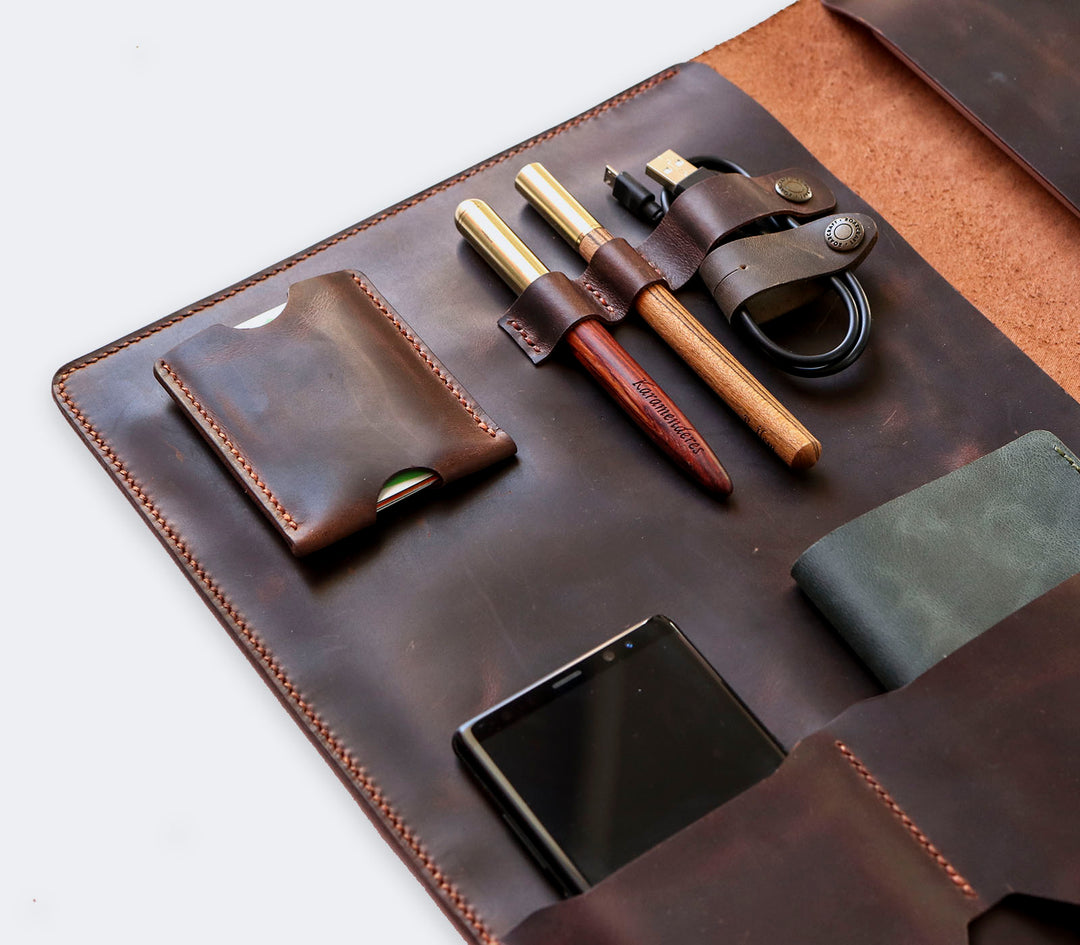 Macbook Organizer Antik Kahve Deri Kılıf