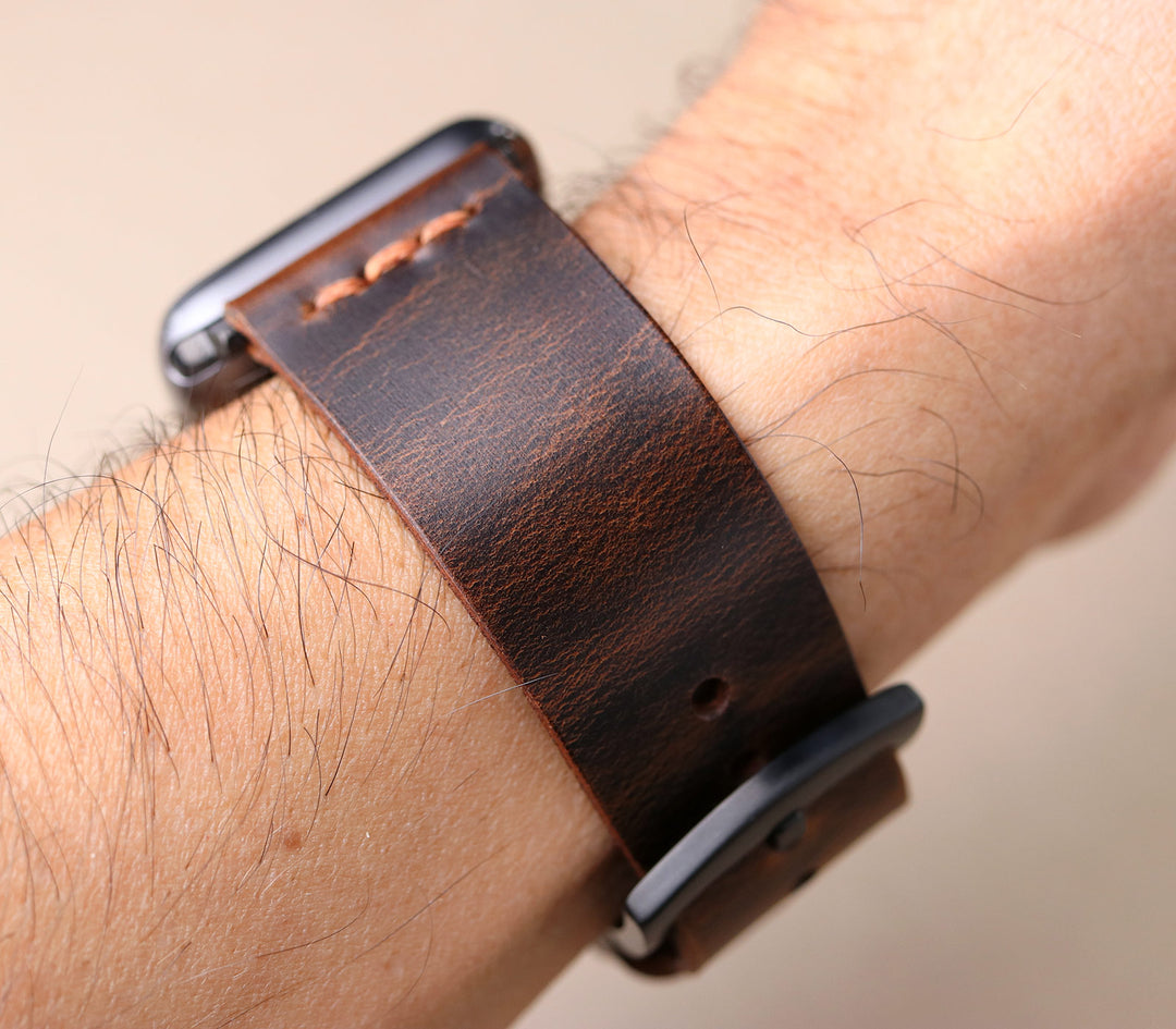 Tek Kat Deri Apple Watch Kordon - Antik Kahve - Roarcraft TR