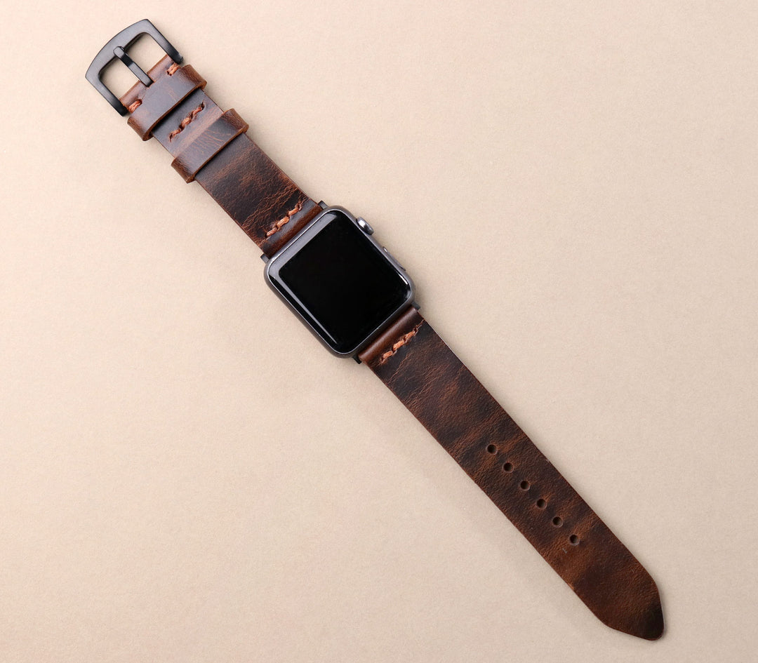 Tek Kat Deri Apple Watch Kordon - Antik Kahve - Roarcraft TR