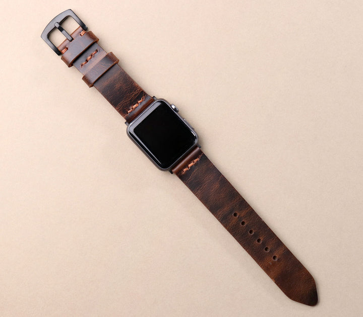 Tek Kat Deri Apple Watch Kordon - Antik Kahve - Roarcraft TR