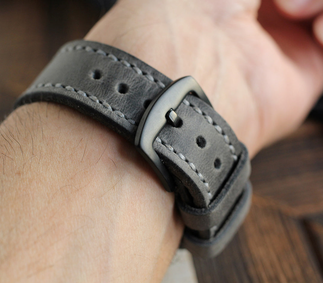 Özel Yapım Apple Watch Deri Saat Kayışı - Antik Gri