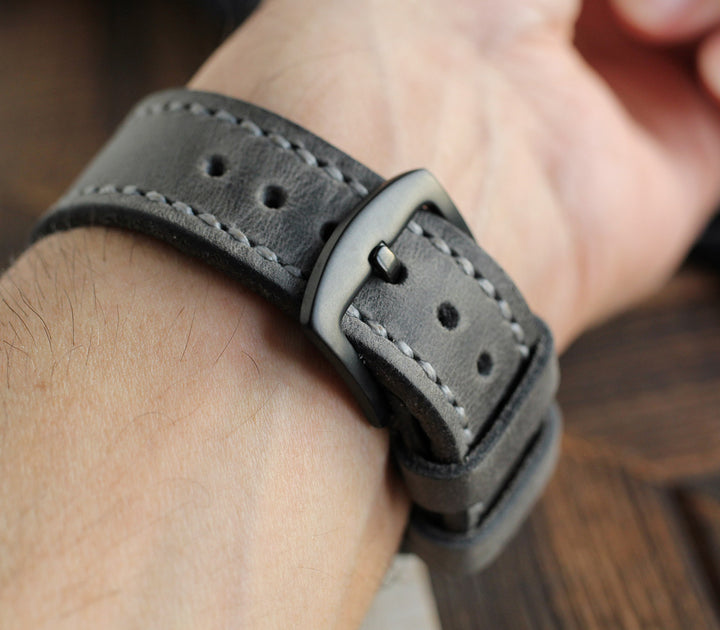 Özel Yapım Apple Watch Deri Saat Kayışı - Antik Gri
