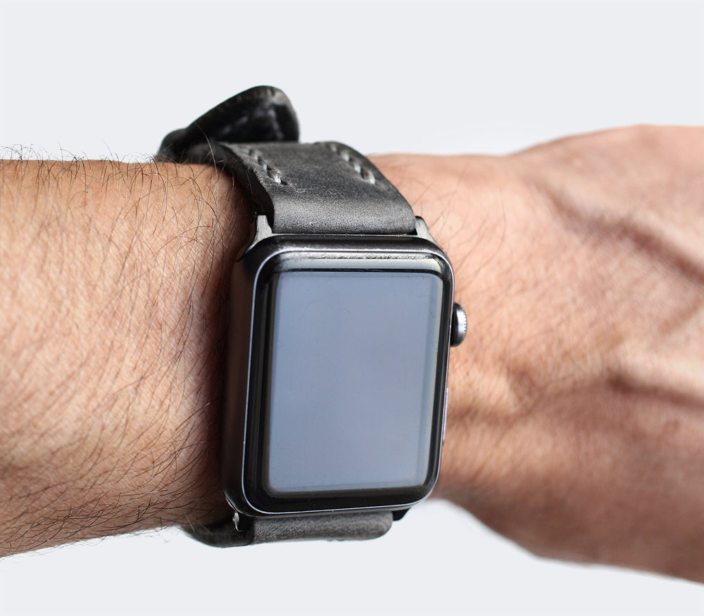 Özel Yapım Apple Watch Deri Saat Kayışı - Antik Gri