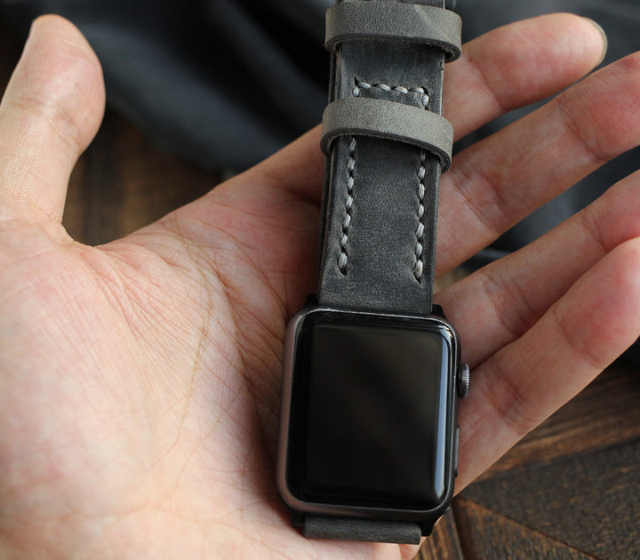 Özel Yapım Apple Watch Deri Saat Kayışı - Antik Gri