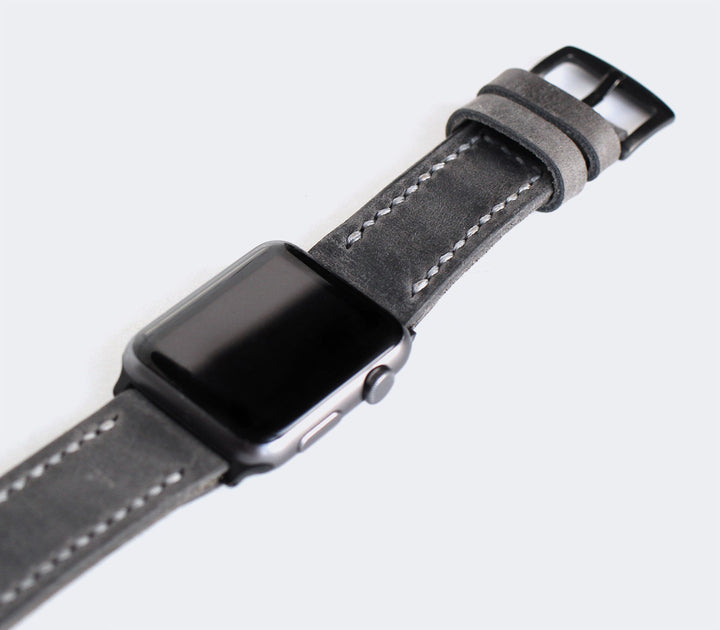 Özel Yapım Apple Watch Deri Saat Kayışı - Antik Gri