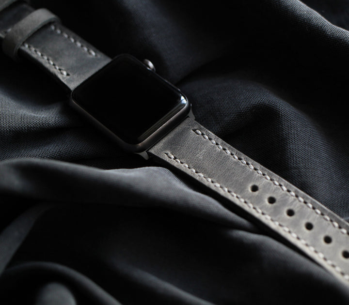 Özel Yapım Apple Watch Deri Saat Kayışı - Antik Gri