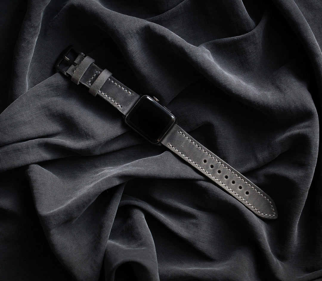 Özel Yapım Apple Watch Deri Saat Kayışı - Antik Gri