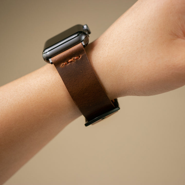 Tek Kat Deri Apple Watch Kordon - Antik Kahve - Roarcraft TR