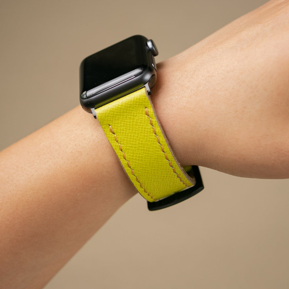 Saffiano Deri Apple Watch Kayış - Lime - Roarcraft TR