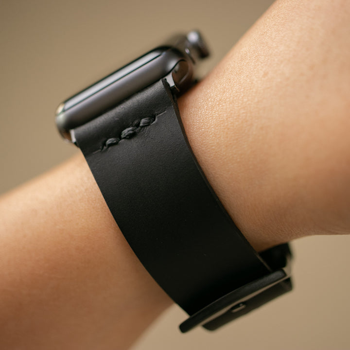 Tek Kat Deri Apple Watch Kordon - Siyah - Roarcraft TR
