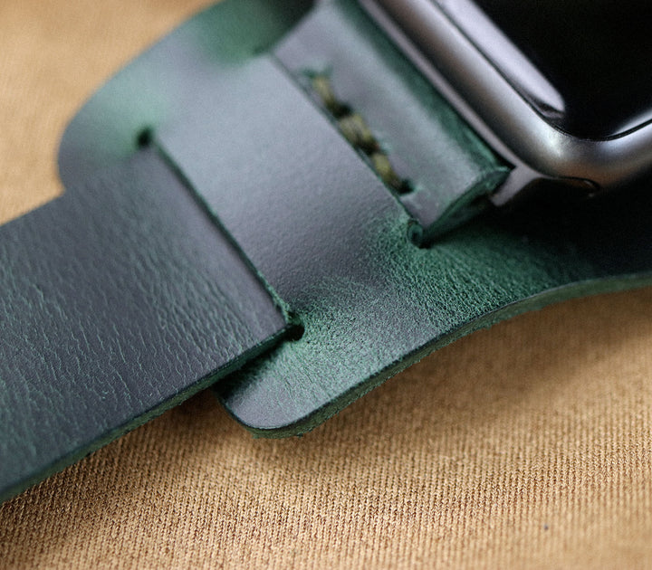 Bund Strap - Tek Kat Deri Apple Watch Kordon - Orman Yeşili - Roarcraft TR