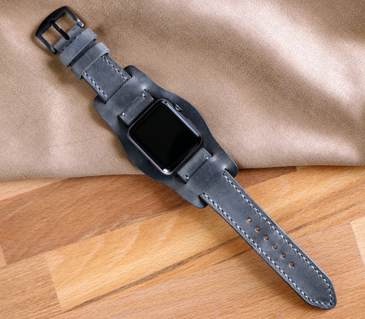 Bund Strap - Çift Kat Deri Apple Watch Kayışı - Antik Gri - Roarcraft TR