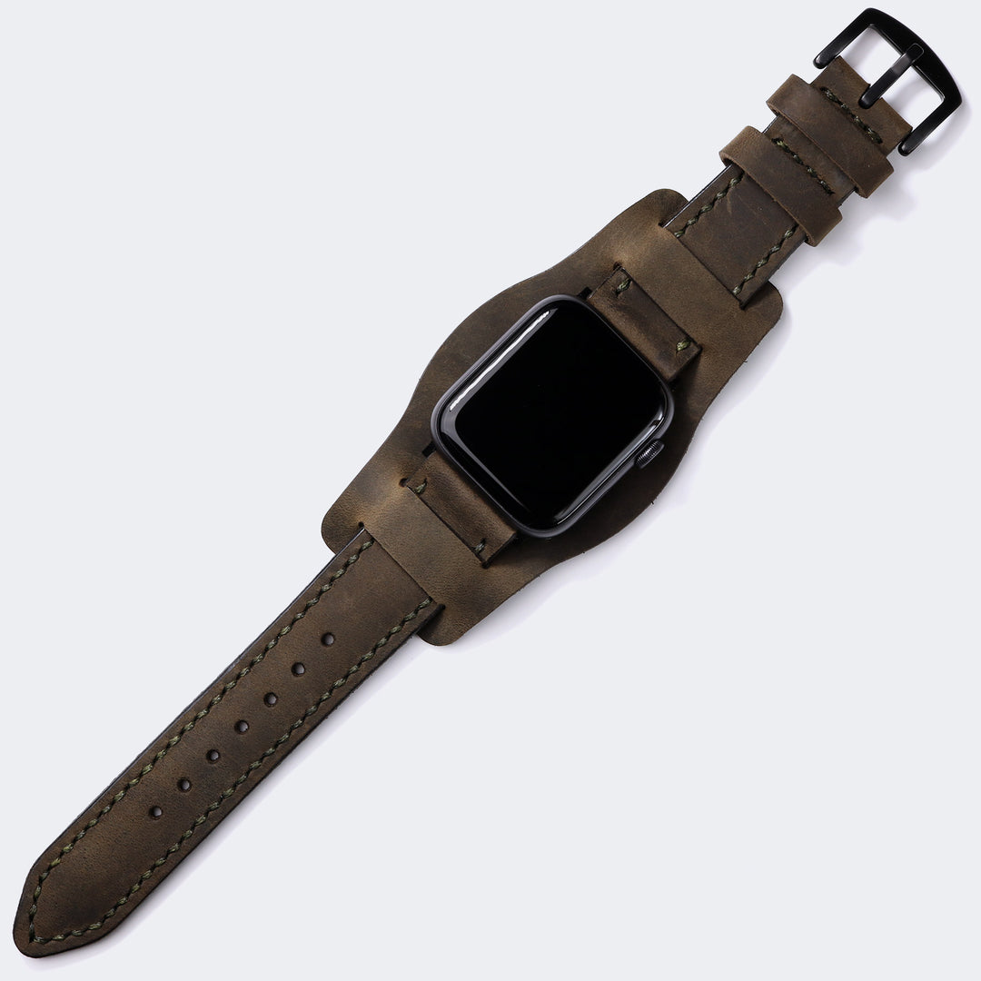 Bund Strap - Çift Kat Deri Apple Watch Kayışı - Antik Yeşil - Roarcraft TR