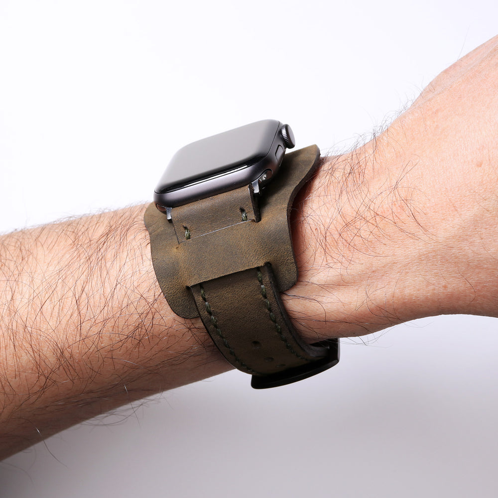 Bund Strap - Çift Kat Deri Apple Watch Kayışı - Antik Yeşil - Roarcraft TR