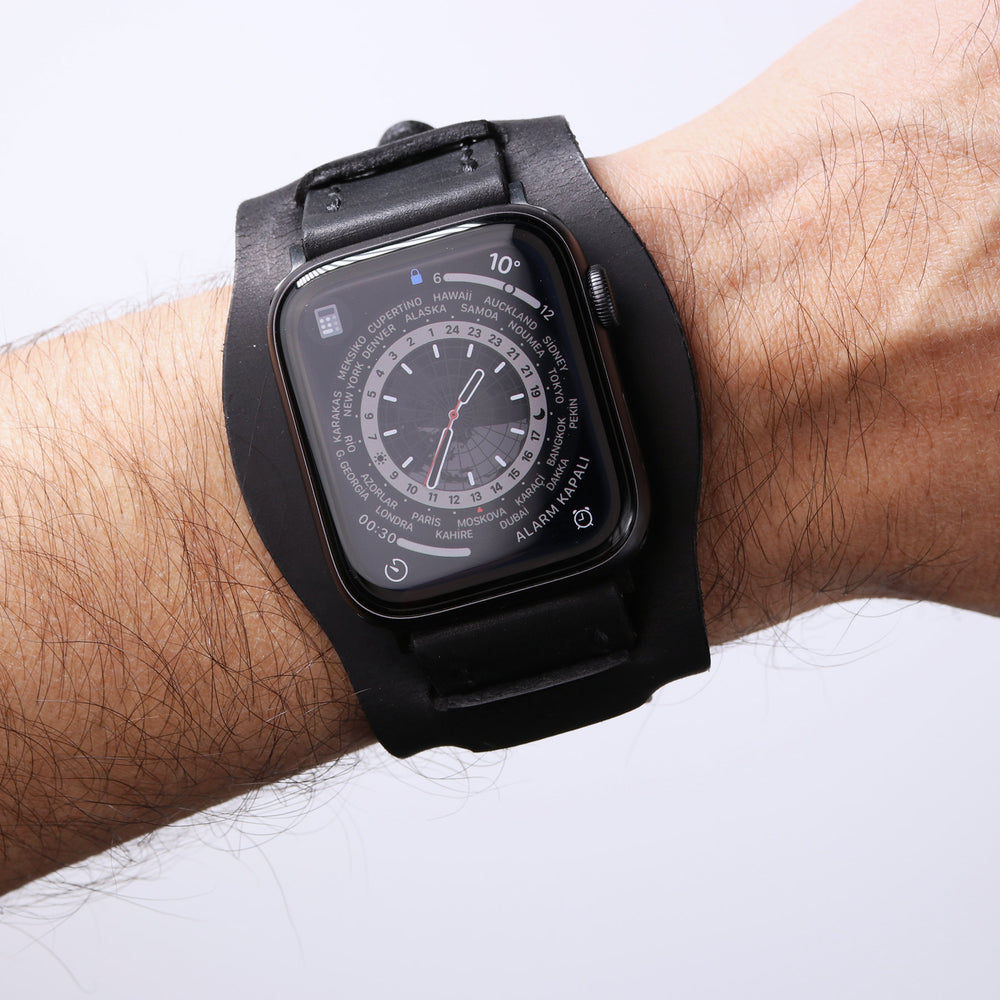 Bund Strap - Çift Kat Deri Apple Watch Kayışı - Siyah - Roarcraft TR