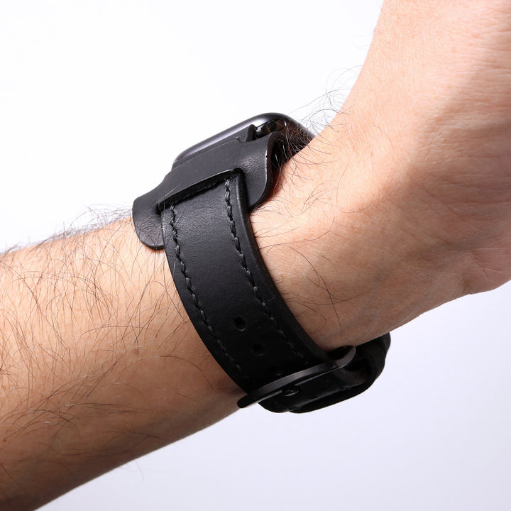 Bund Strap - Çift Kat Deri Apple Watch Kayışı - Siyah - Roarcraft TR