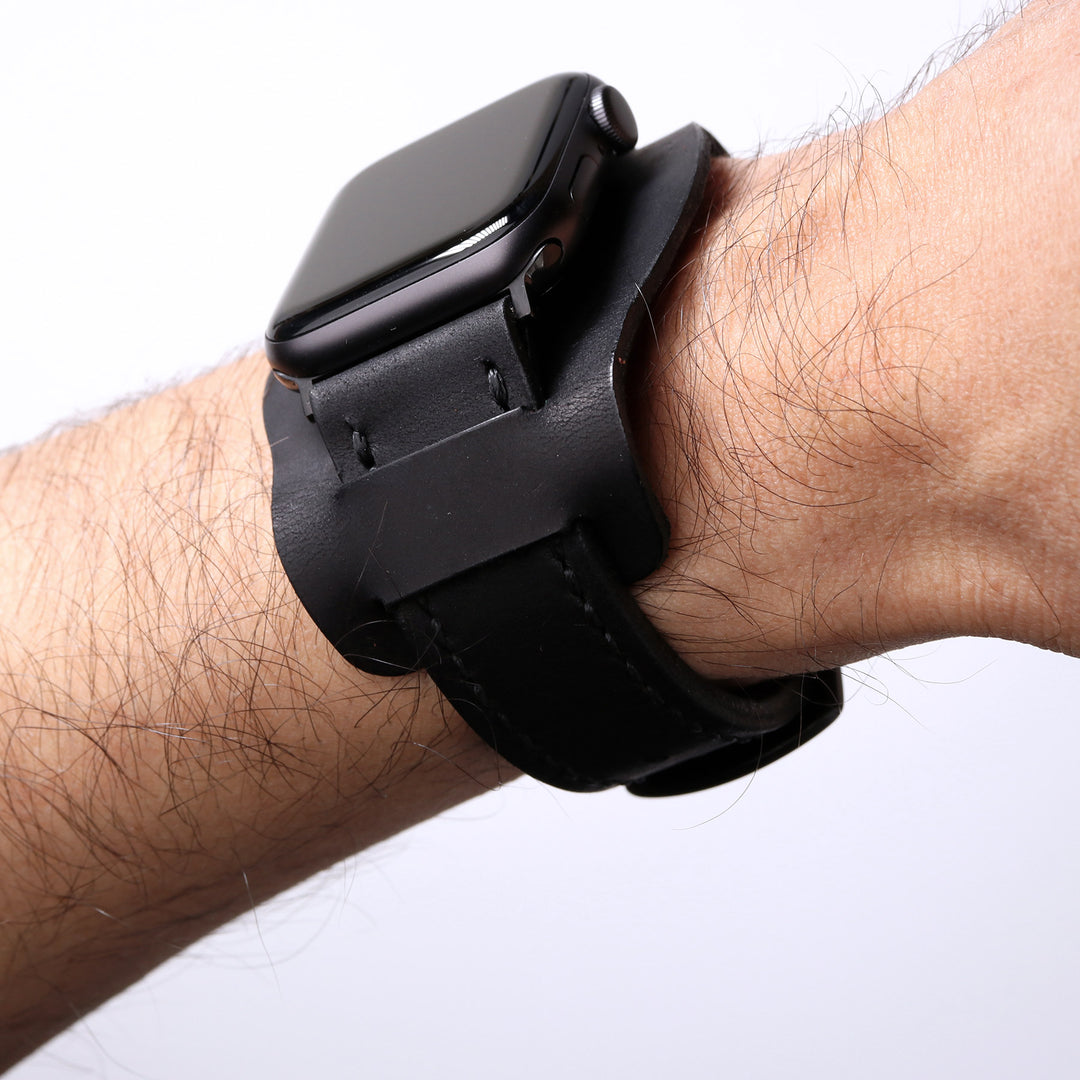 Bund Strap - Çift Kat Deri Apple Watch Kayışı - Siyah - Roarcraft TR