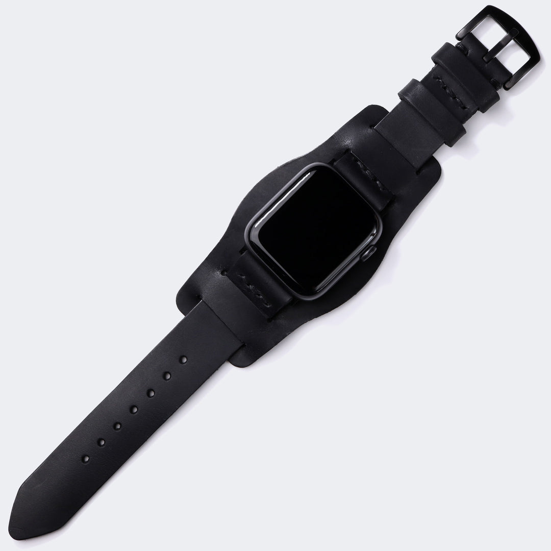 Bund Strap - Tek Kat Deri Apple Watch Kordon - Siyah - Roarcraft TR