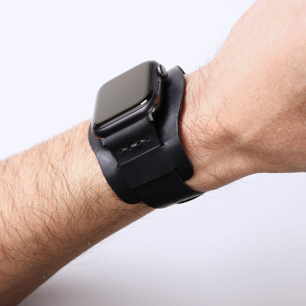 Bund Strap - Tek Kat Deri Apple Watch Kordon - Siyah - Roarcraft TR