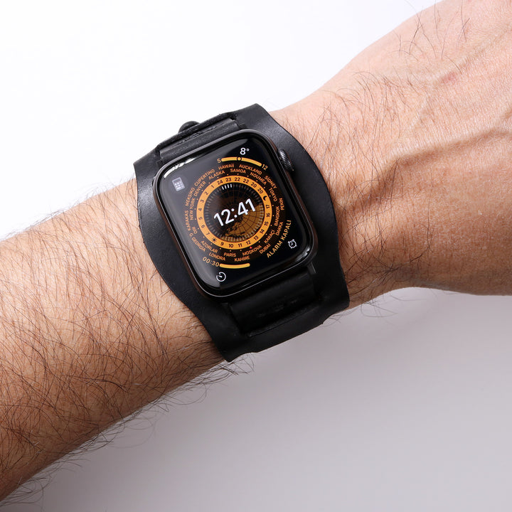 Bund Strap - Tek Kat Deri Apple Watch Kordon - Siyah - Roarcraft TR