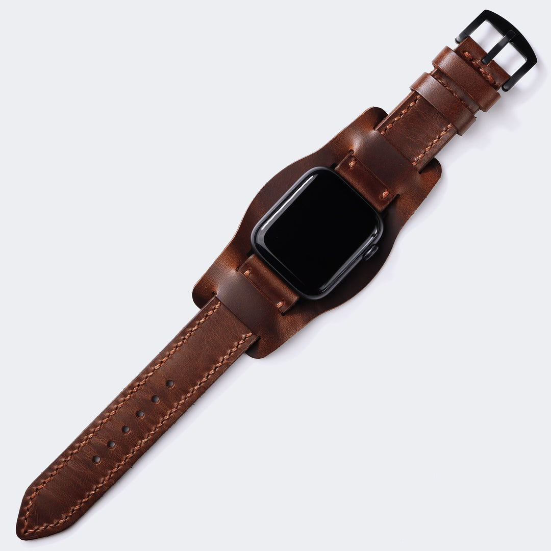 Bund Strap - Çift Kat Deri Apple Watch Kayışı - Antik Kahve - Roarcraft TR