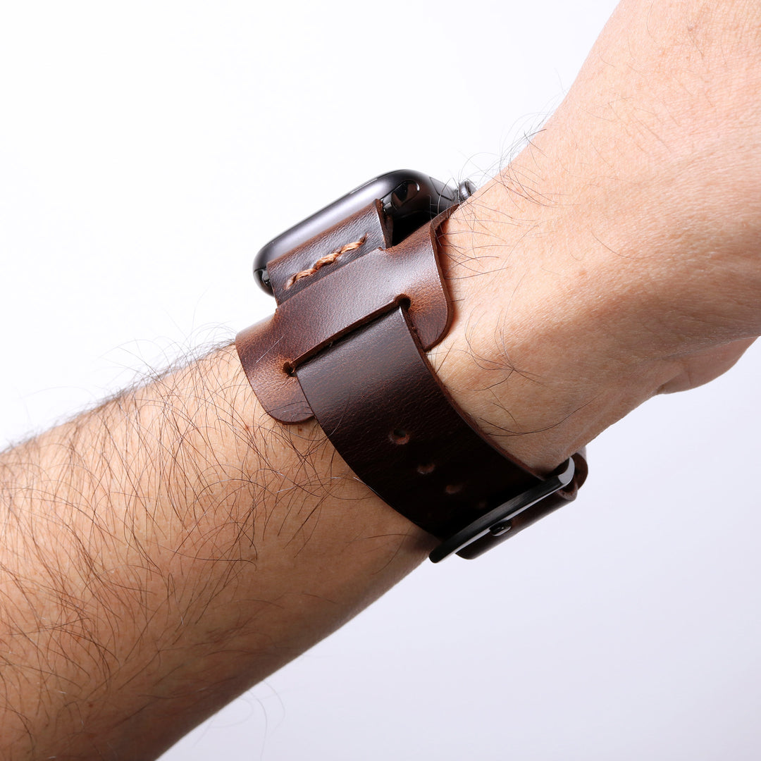 Bund Strap - Tek Kat Deri Apple Watch Kordon - Antik Kahve - Roarcraft TR