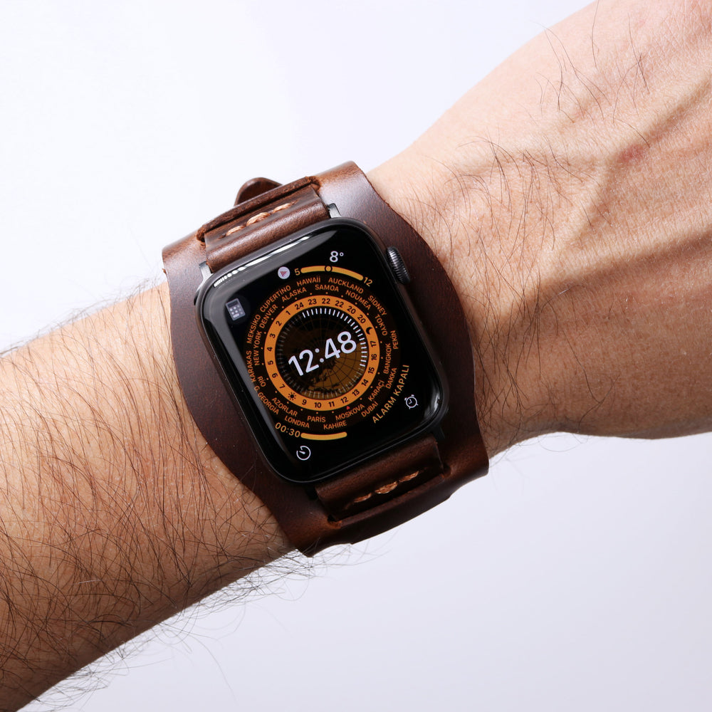 Bund Strap - Tek Kat Deri Apple Watch Kordon - Antik Kahve - Roarcraft TR