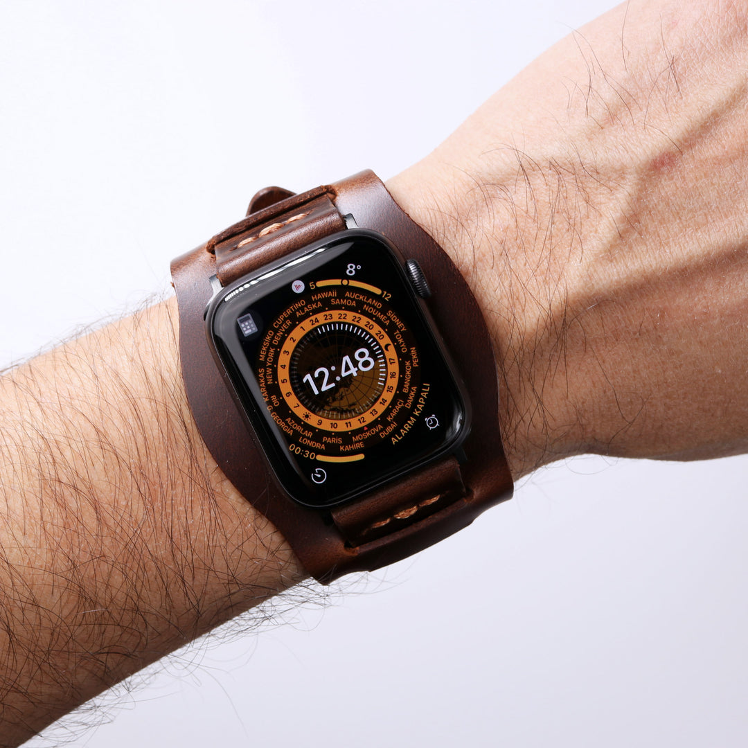 Bund Strap - Tek Kat Deri Apple Watch Kordon - Antik Kahve - Roarcraft TR