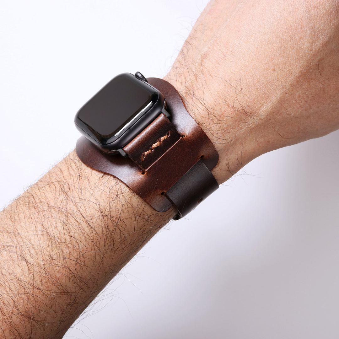 Bund Strap - Tek Kat Deri Apple Watch Kordon - Antik Kahve - Roarcraft TR