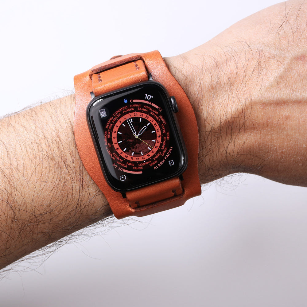 Bund Strap - Çift Kat Deri Apple Watch Kayışı - Konyak - Roarcraft TR
