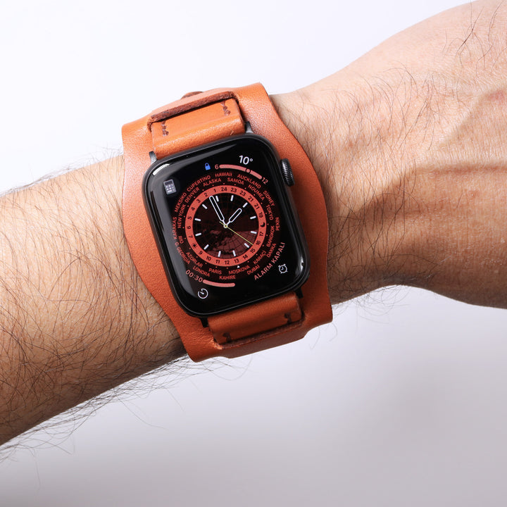 Bund Strap - Çift Kat Deri Apple Watch Kayışı - Konyak - Roarcraft TR