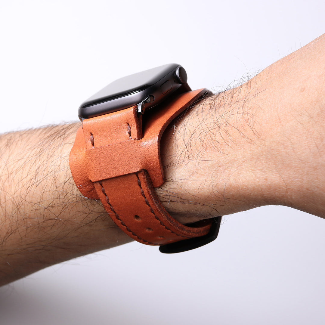Bund Strap - Çift Kat Deri Apple Watch Kayışı - Konyak - Roarcraft TR