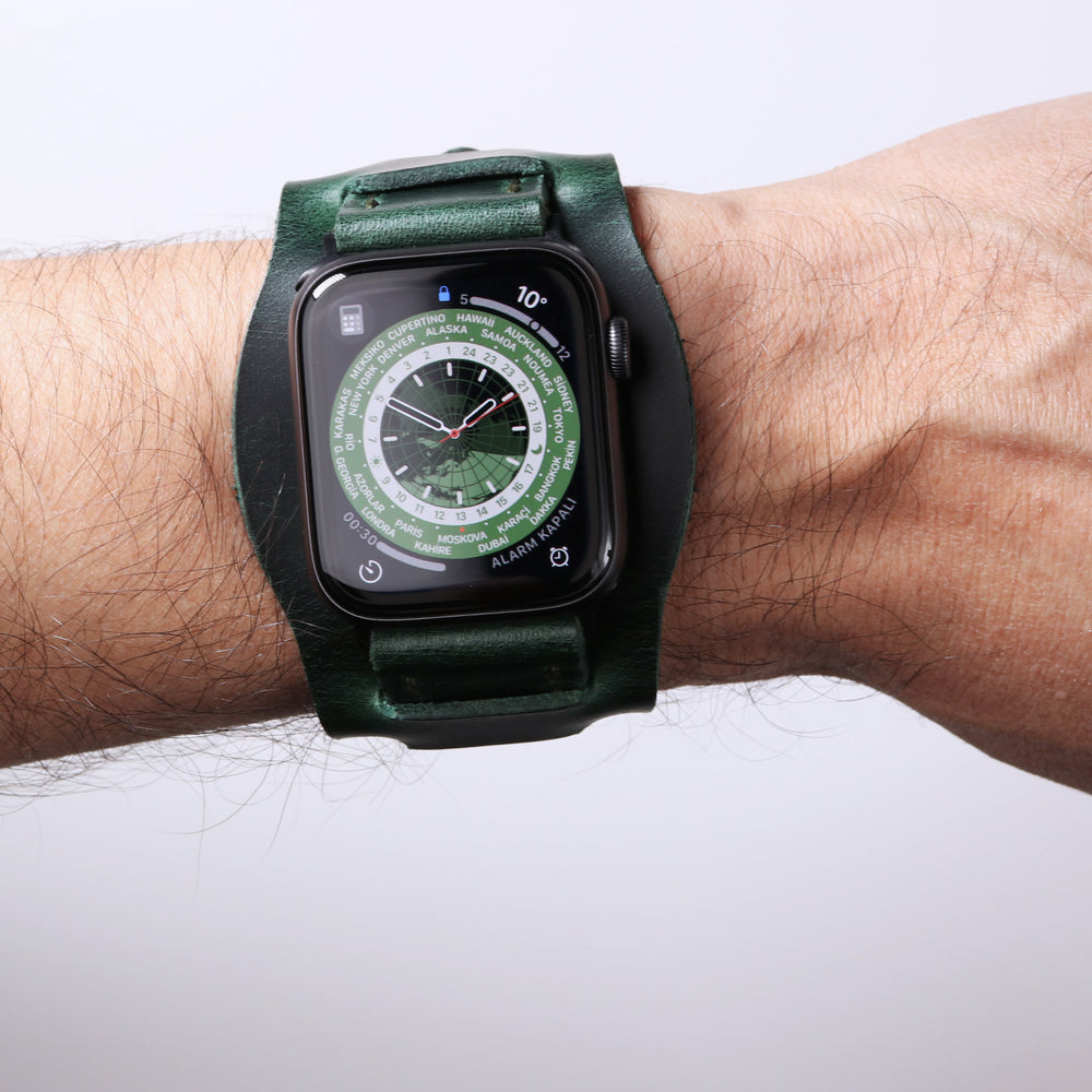 Bund Strap - Çift Kat Deri Apple Watch Kayışı - Orman Yeşili - Roarcraft TR