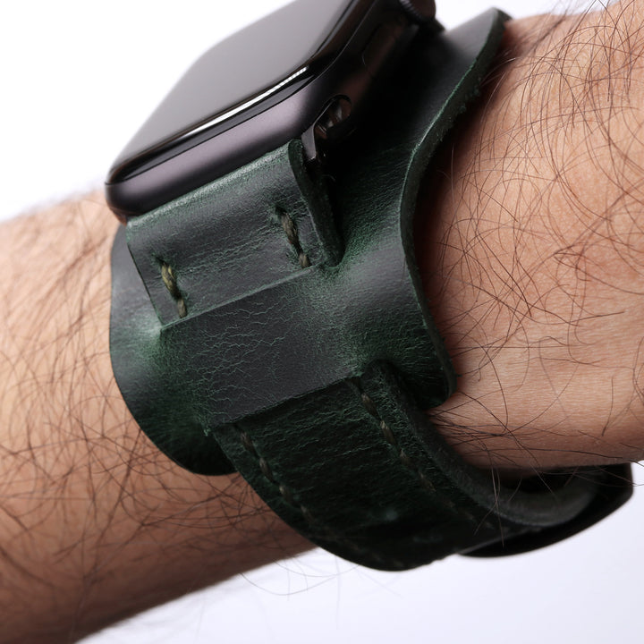 Bund Strap - Çift Kat Deri Apple Watch Kayışı - Orman Yeşili - Roarcraft TR
