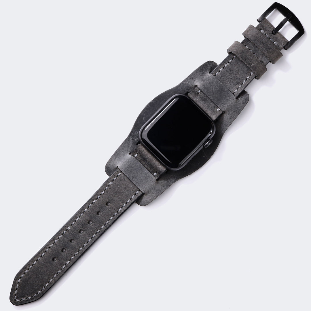 Bund Strap - Çift Kat Deri Apple Watch Kayışı - Antik Gri - Roarcraft TR