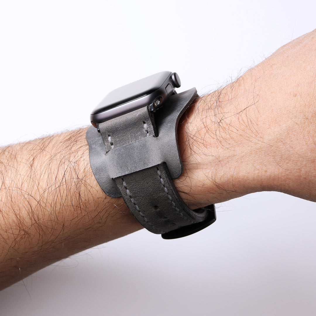 Bund Strap - Çift Kat Deri Apple Watch Kayışı - Antik Gri - Roarcraft TR
