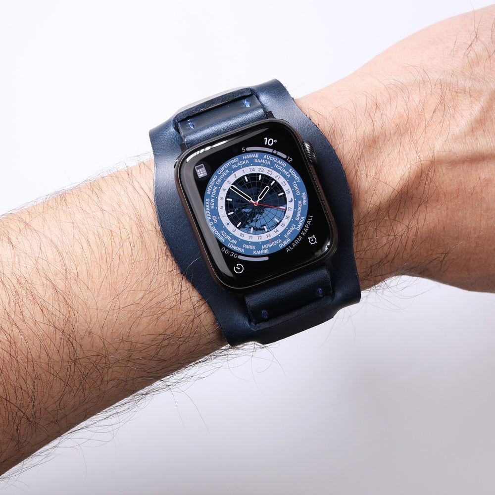 Bund Strap - Çift Kat Deri Apple Watch Kayışı - Indigo Mavi - Roarcraft TR