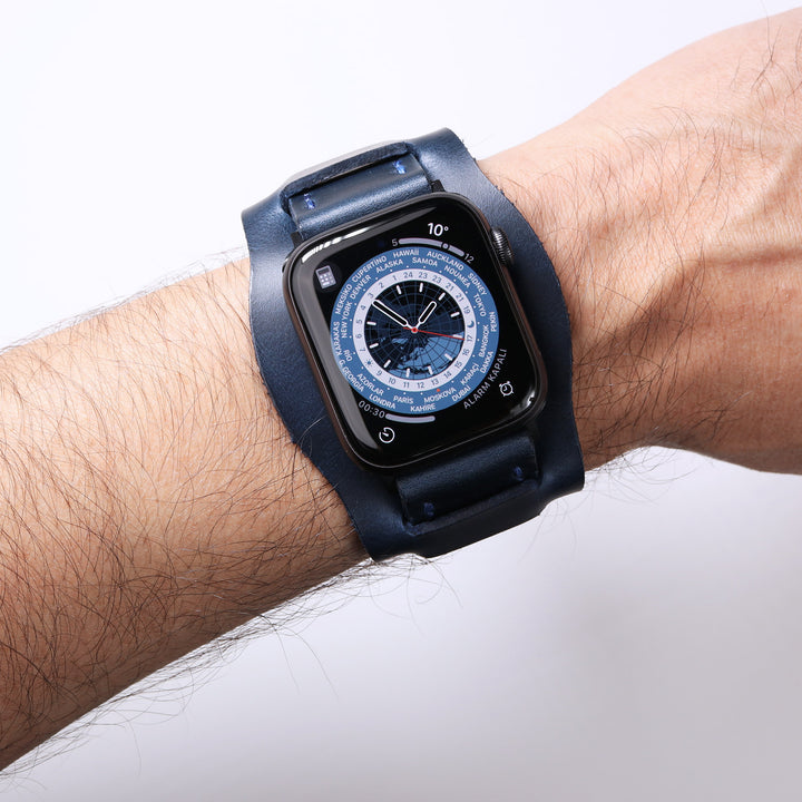 Bund Strap - Çift Kat Deri Apple Watch Kayışı - Indigo Mavi - Roarcraft TR