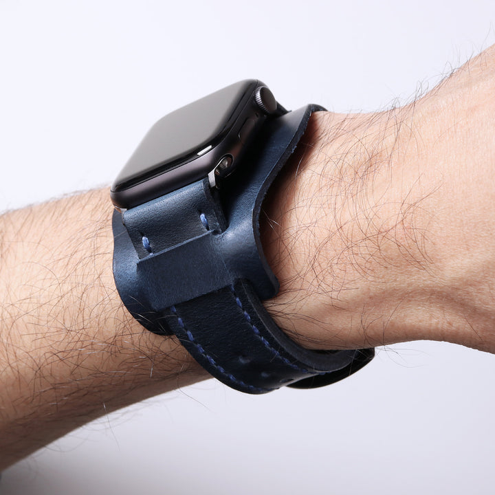 Bund Strap - Çift Kat Deri Apple Watch Kayışı - Indigo Mavi - Roarcraft TR