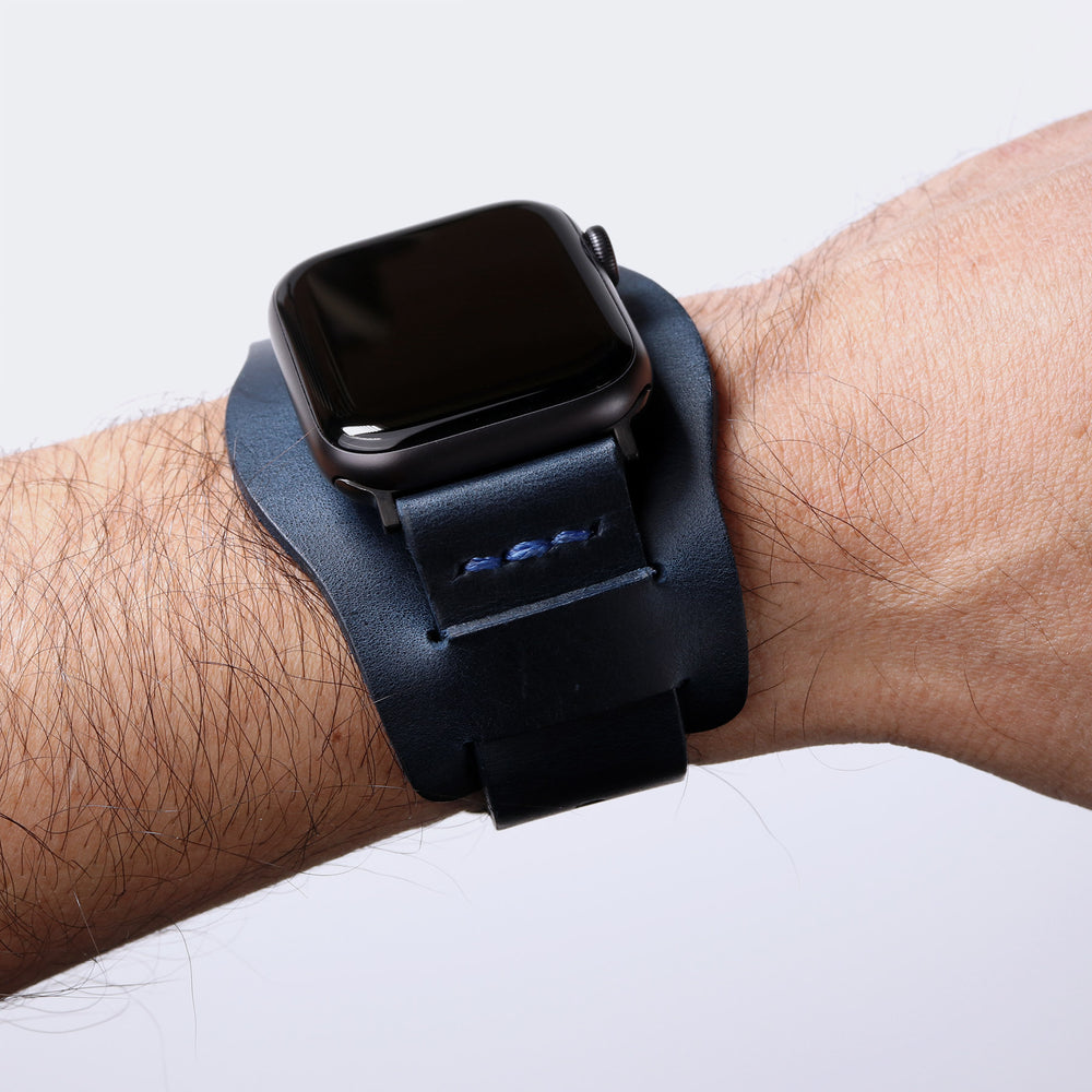 Bund Strap - Tek Kat Deri Apple Watch Kordon - Indigo Mavi - Roarcraft TR