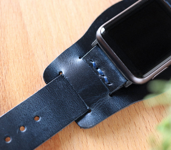 Bund Strap - Tek Kat Deri Apple Watch Kordon - Indigo Mavi - Roarcraft TR