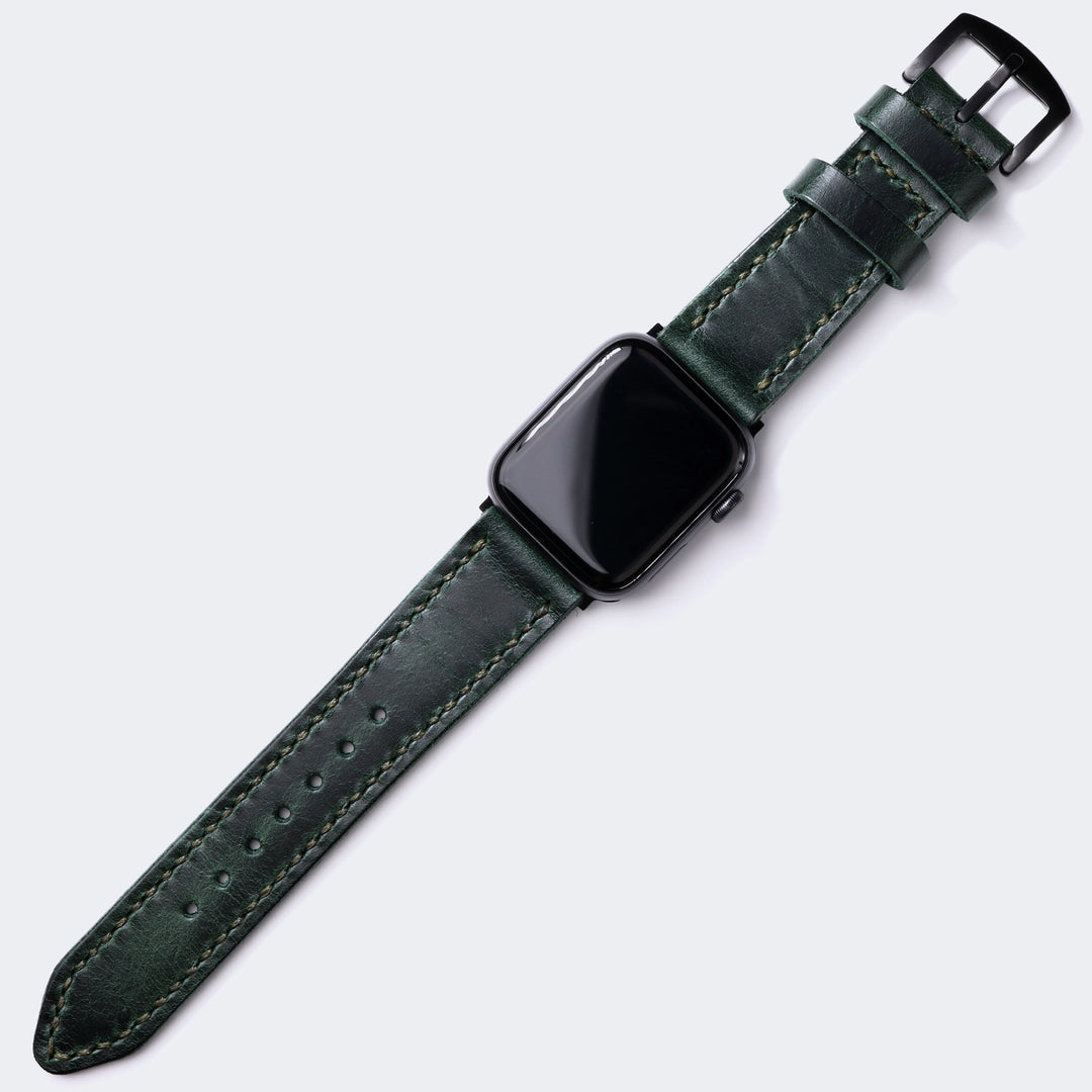 Çift Kat Deri Apple Watch Kayışı - Orman Yeşili - Roarcraft TR