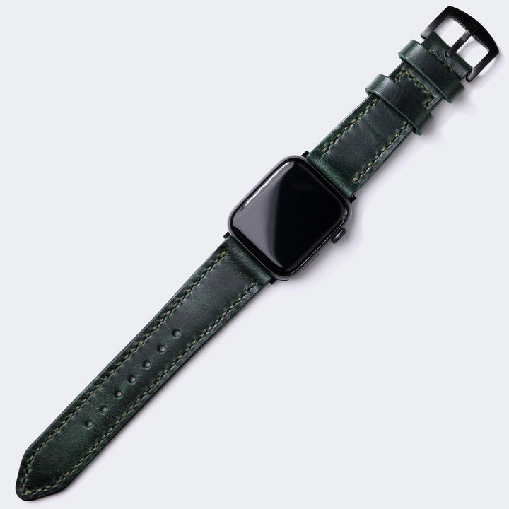Çift Kat Deri Apple Watch Kayışı - Orman Yeşili - Roarcraft TR