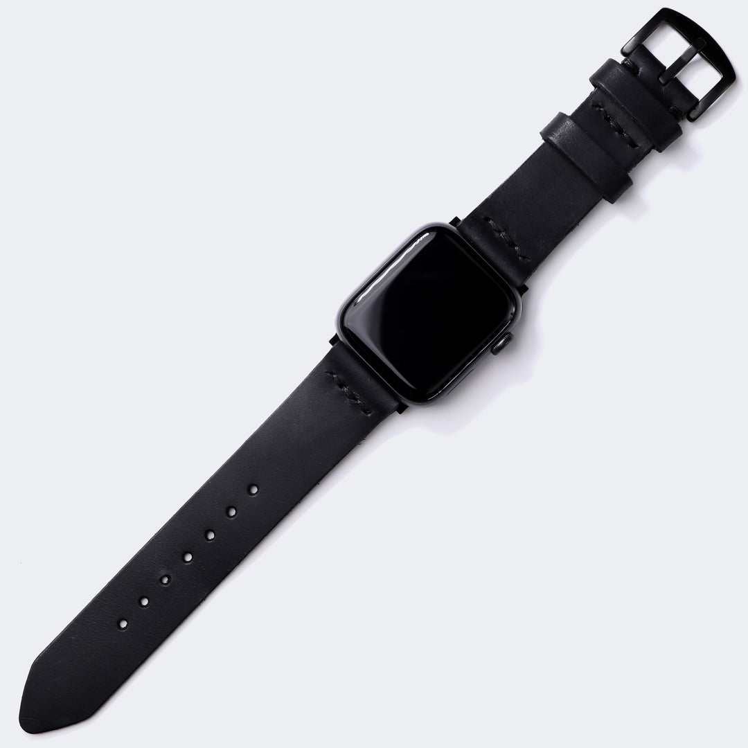 Tek Kat Deri Apple Watch Kordon - Siyah - Roarcraft TR