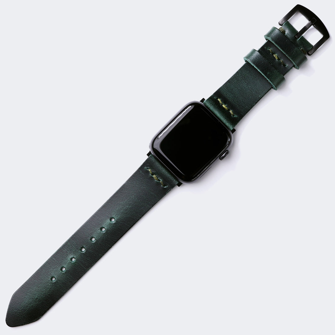 Tek Kat Deri Apple Watch Kordon - Orman Yeşili - Roarcraft TR